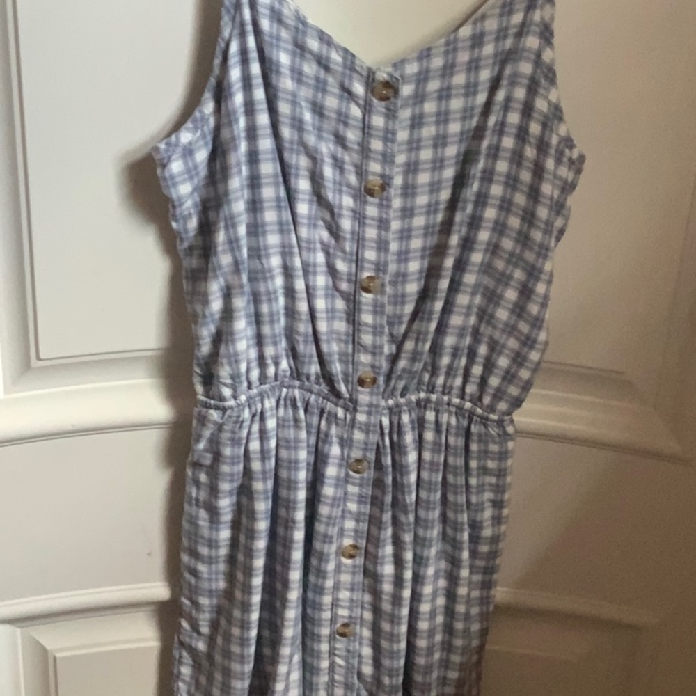 Blue Plaid Button-Down Dress